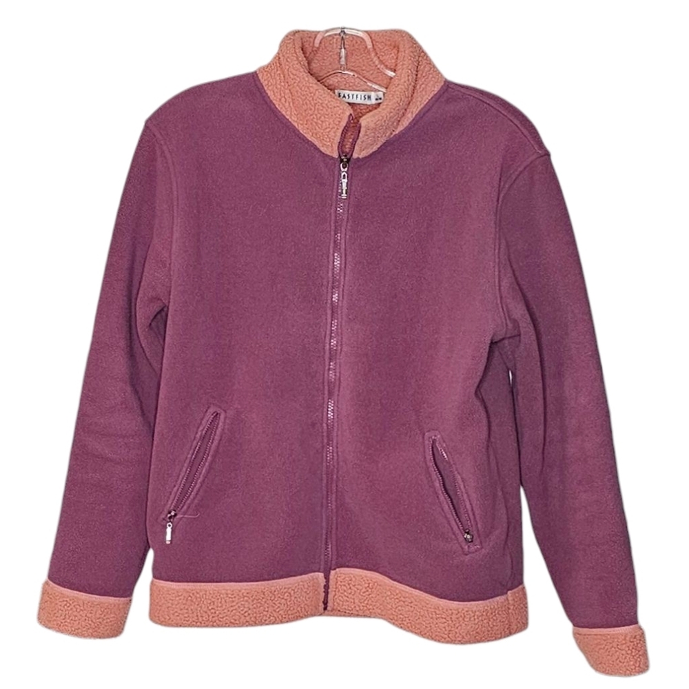 Purple Pink Thermal Fleece Full-zip Jacket Zippered Pockets fits women's medium